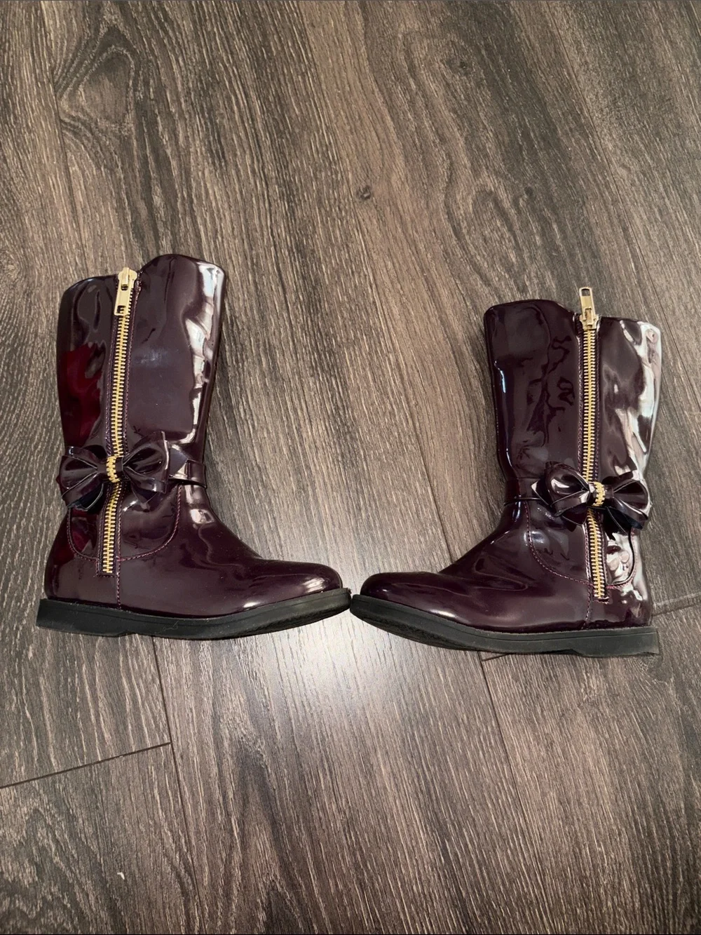 Dream Pairs Girls Burgundy Patent Mid-Calf Boots with Bow
